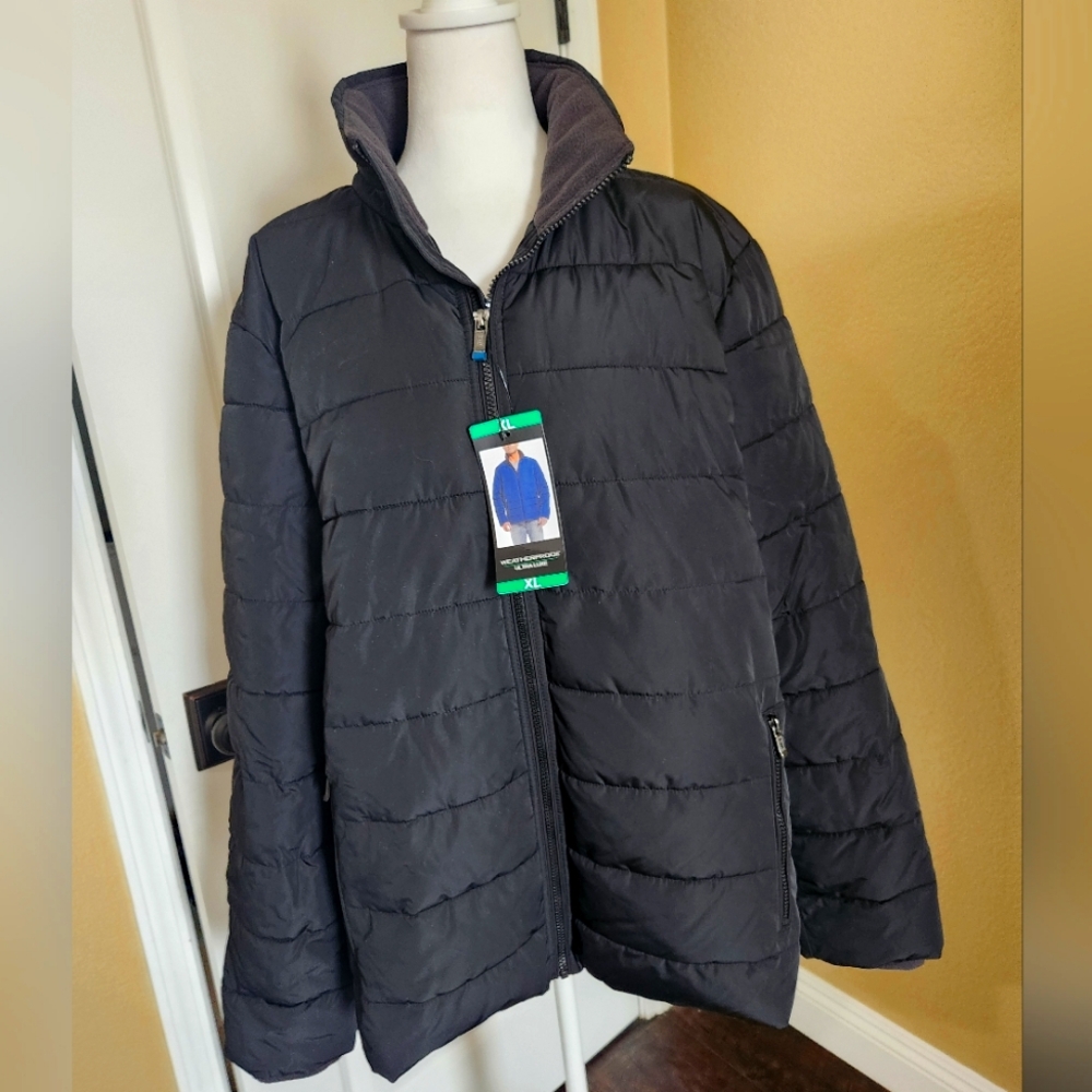 Men's Weatherproof Black Winter Puffer Jacket, Size XL